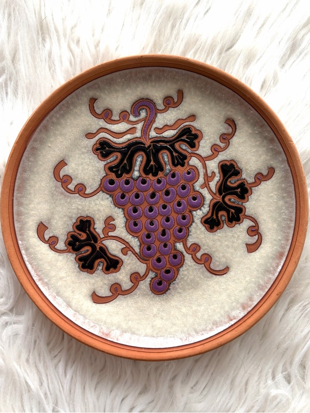 Original Bonis Pottery Wall Display Plate Hand Made in Greece Cluster of Grapes